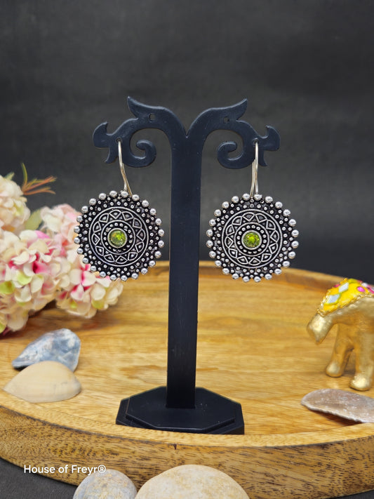 Mandala-Inspired Oxidized Silver Earrings