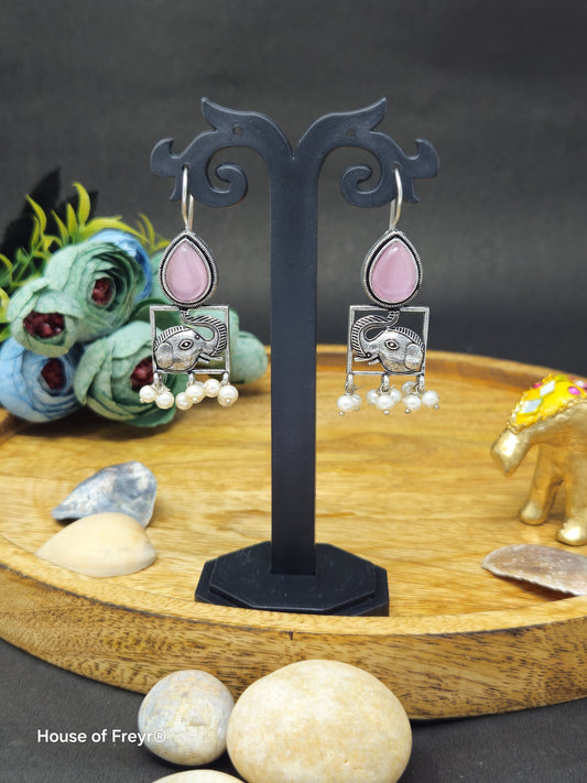 Ethnic Silver Elephant Hook Earrings