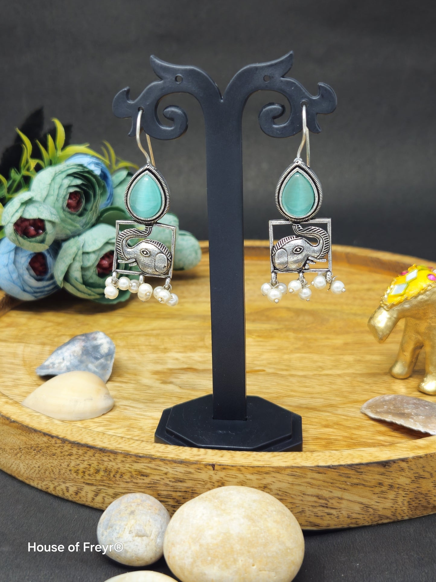 Ethnic Silver Elephant Hook Earrings