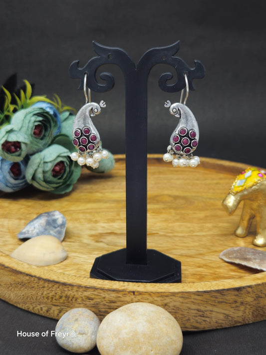 Antique Silver Peacock Hook Earrings