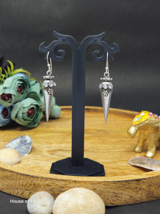Vintage Tribal Cone-Shaped Oxidized Silver Earrings