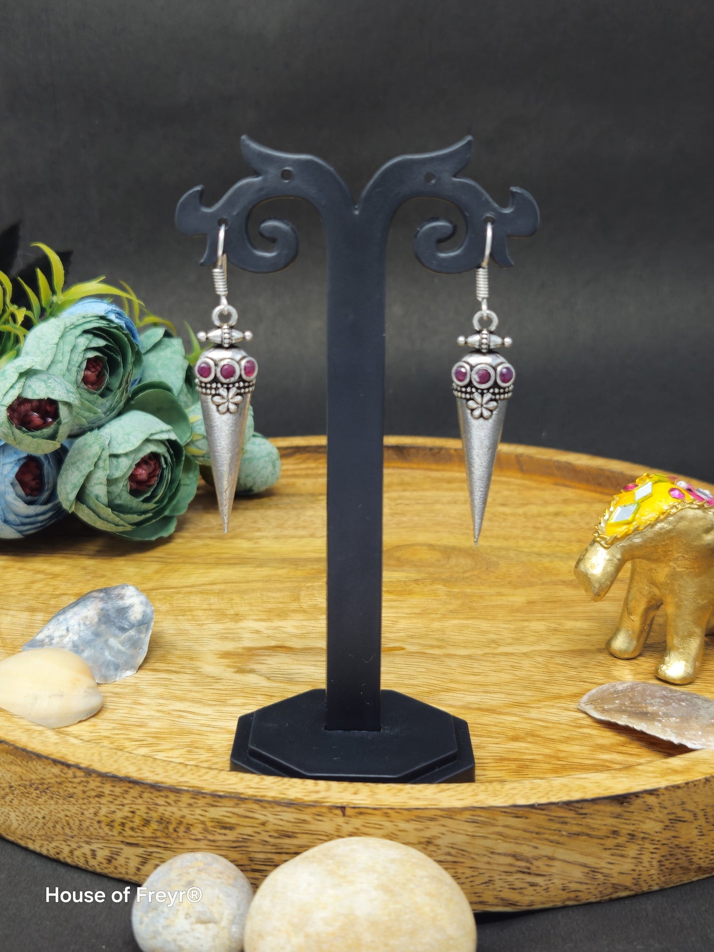 Vintage Tribal Cone-Shaped Oxidized Silver Earrings