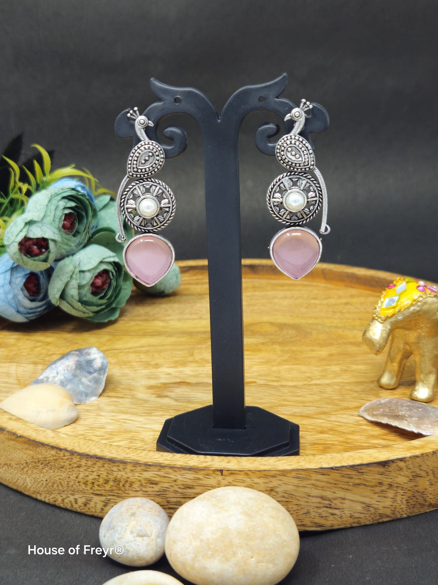 Pearl Oxidized Silver Dangler Earrings