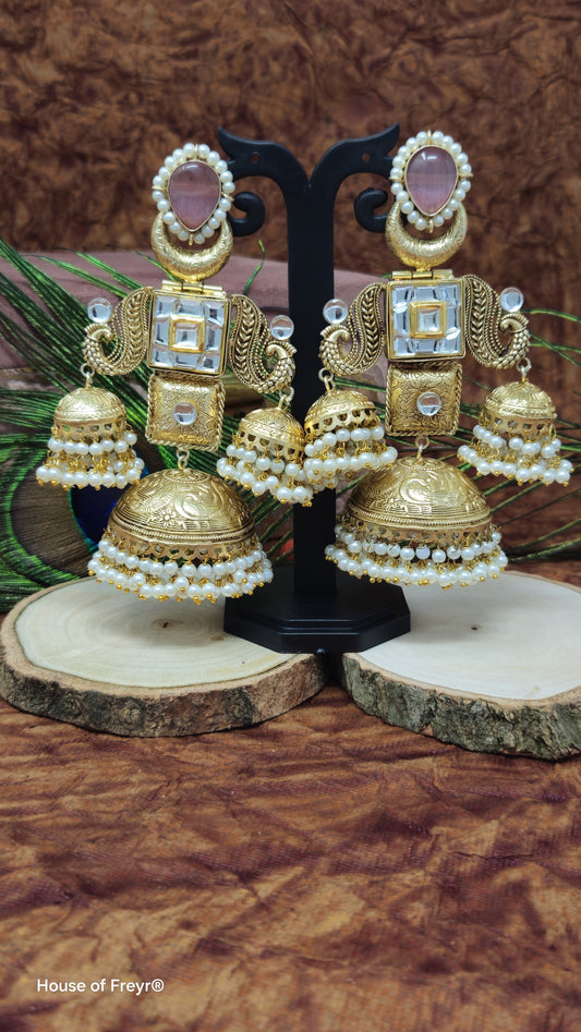 Tri Gold Jhumka Earrings