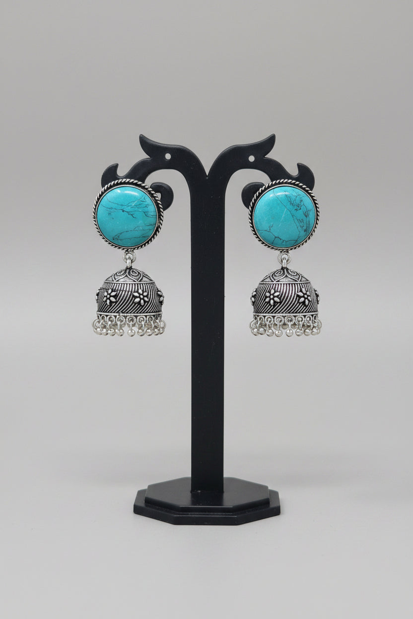 Antique handmade premium oxidised jhumki earrings with Turquoise onyx stone