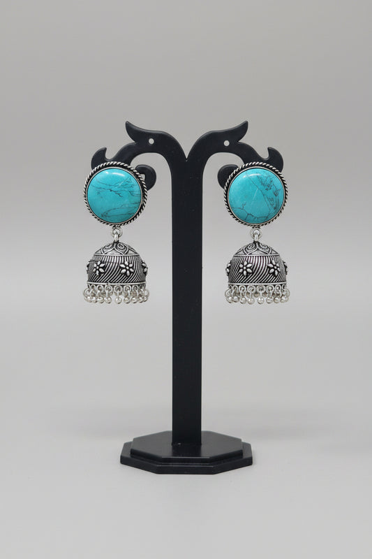 Antique handmade premium oxidised jhumki earrings with Turquoise onyx stone